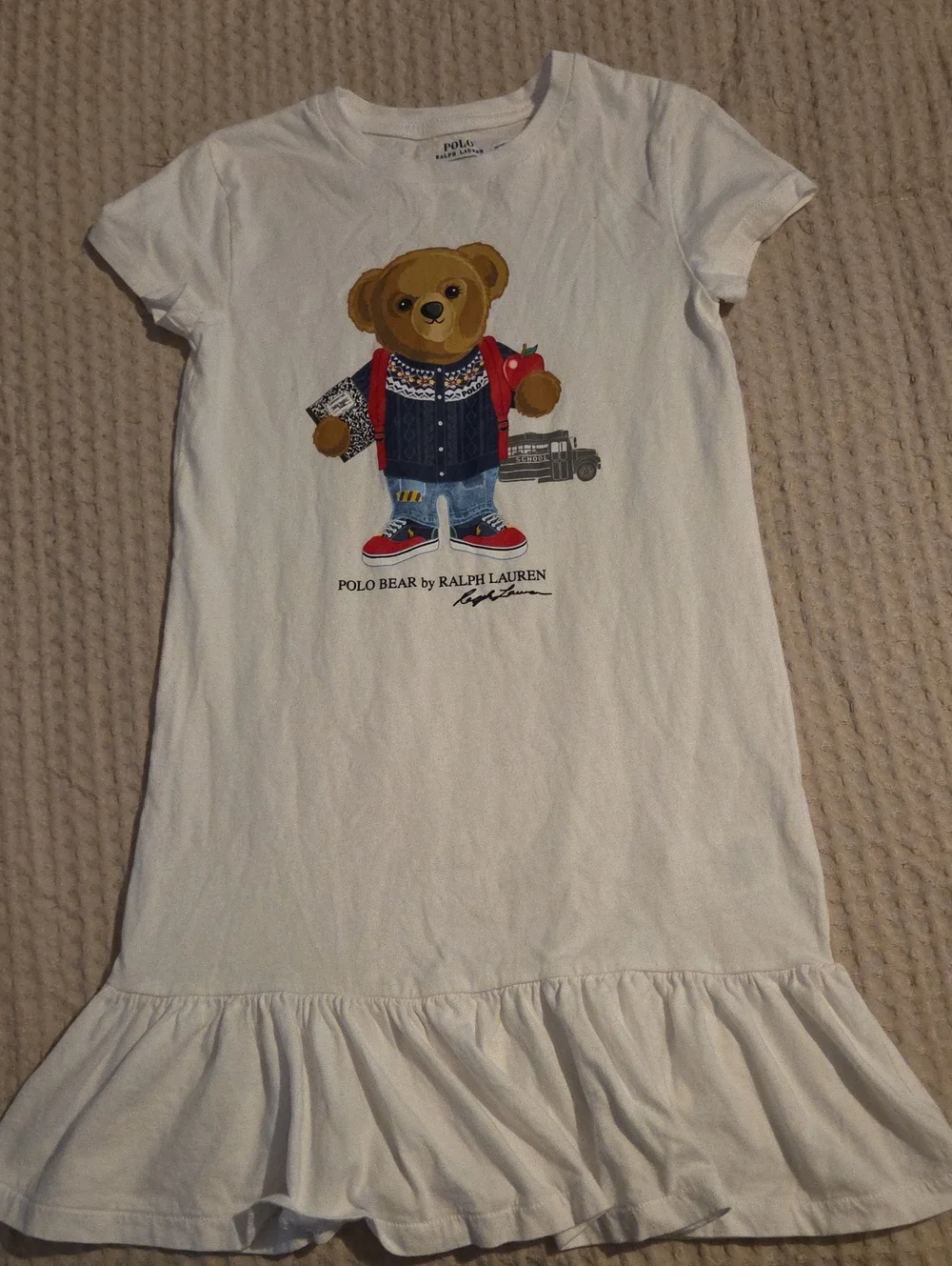Polo by Ralph Lauren White Girls' Polo Bear T-shirt Dress.  6X/6
